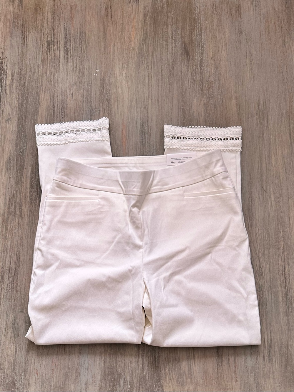 Chico's Women’s White Slimming Brigitte Slim Leg with Lace Trim Pants - Picture 1 of 11